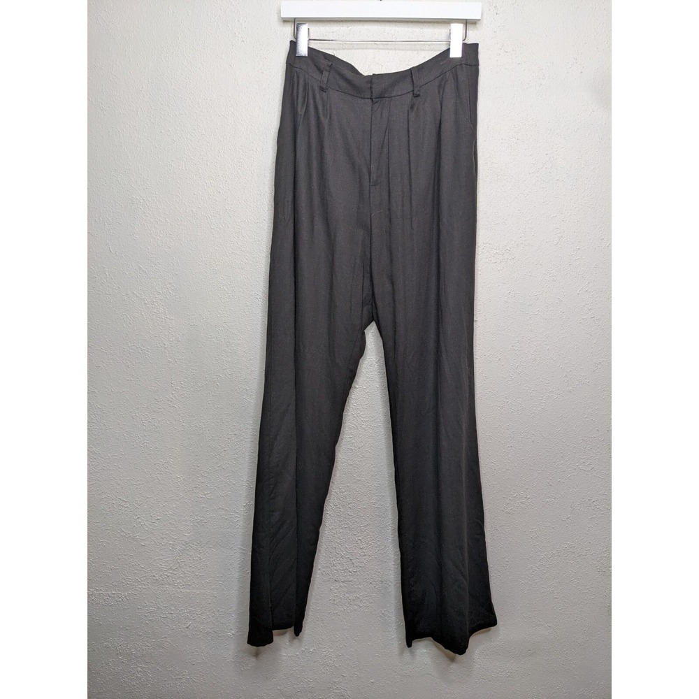 Malibu Bum Womens Black Flax High Rise Wide Leg Pants Size Large Pockets Beach